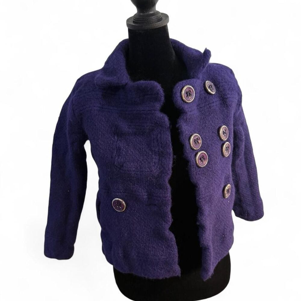 2000s Preppy Old Money Academia Purple Wool Double Breasted PeacoatmShawl Collar